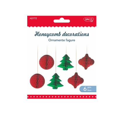 Set de 6 ornamente decorative tip fagure DacoArt (dimensiuni variate), realizate din hârtie de calitate, ideale pentru decorul bradului de Crăciun și aranjamente festive elegante