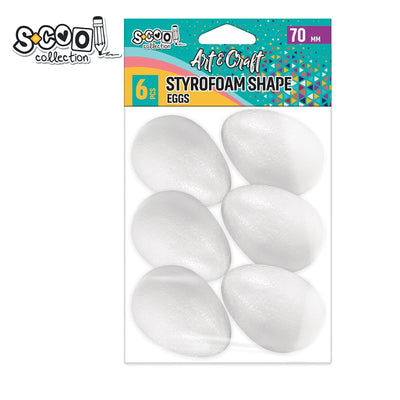 Set de 6 ouă decorative din polistiren alb S-COOL (70 mm), ideale pentru proiecte handmade, pictură, decorare, artă decorativă și activități creative în școli și grădinițe