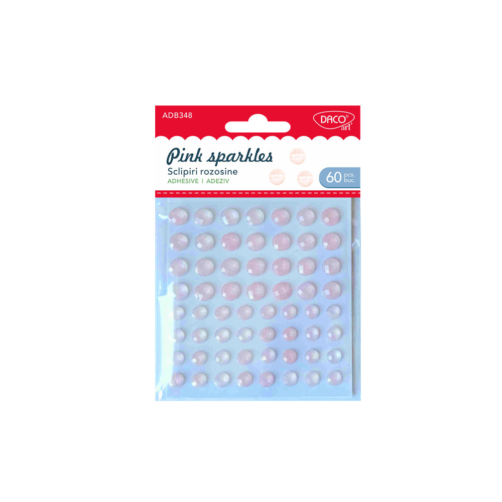 Set de 60 de accesorii autoadezive DACOart în nuanță rozosină (2 dimensiuni), ideale pentru decorarea felicitărilor, scrapbooking, cadouri personalizate și proiecte handmade pline de magie
