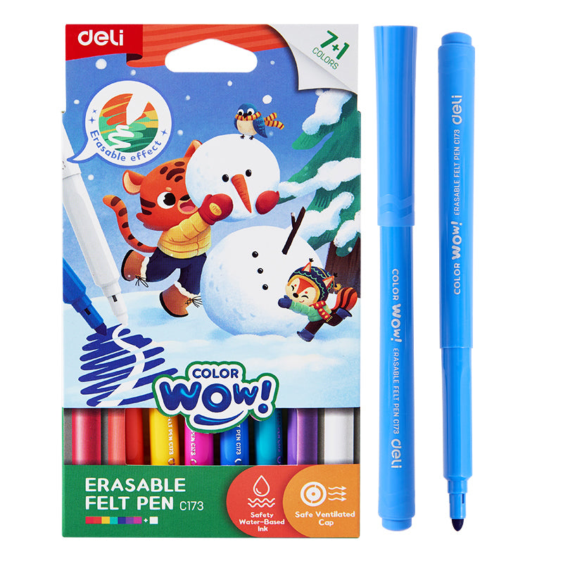 Set de 7+1 carioci ștergeribile Deli ColorWow cu carioca magică pentru corecturi
