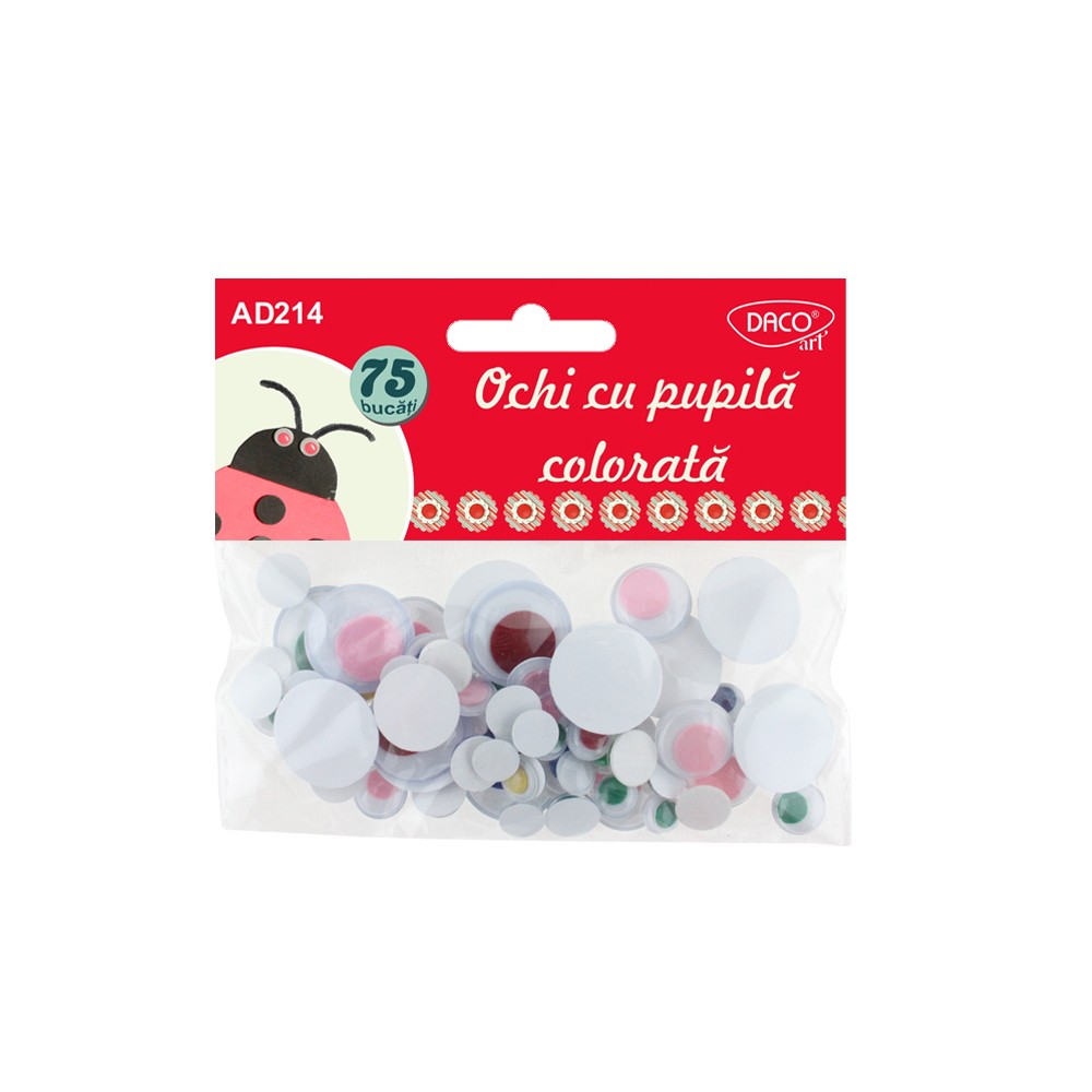 Set de 75 ochi mobili pentru craft cu pupilă colorată, de diferite dimensiuni, ideali pentru personalizarea jucăriilor și figurinelor handmade