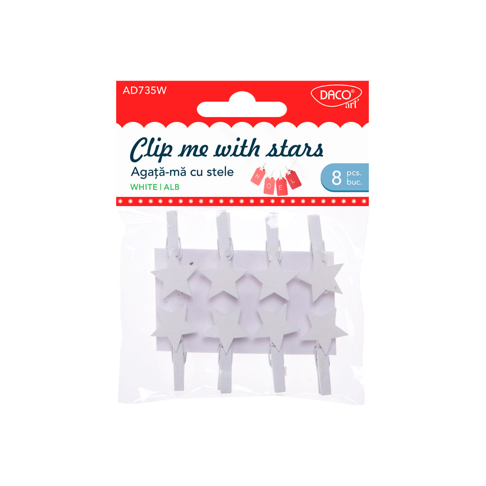 Set de 8 elemente decorative din lemn alb Daco (3.5 cm), ideale pentru ornamente de Crăciun, proiecte handmade, decoruri festive și accesorizarea cadourilor