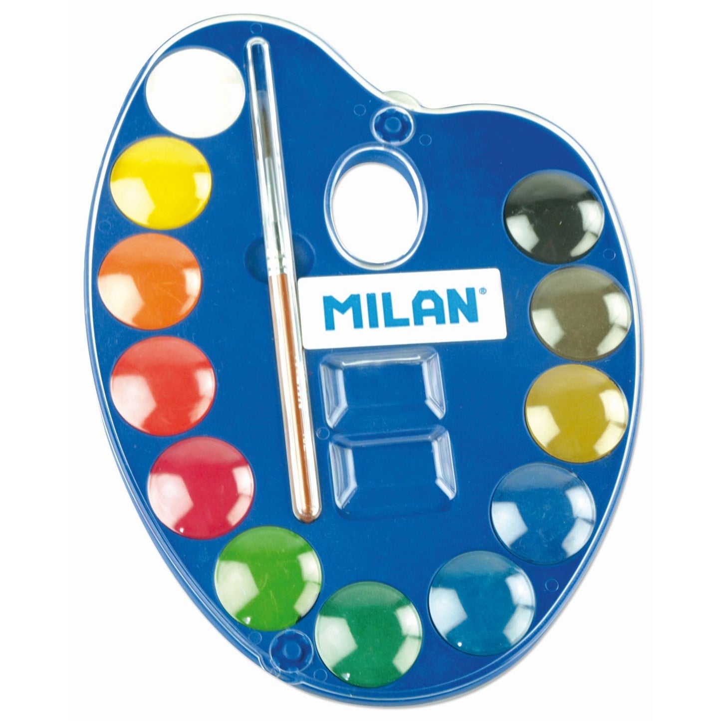 Set de 12 acuarele compacte cu pastile de 25 mm si pensula seria 101 nr 6 inclusa culori intense pentru scoala si hobby