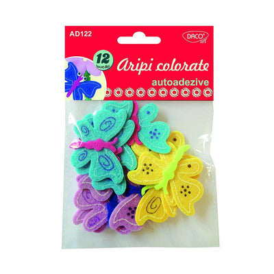 Set de 12 aripi decorative din fetru 3D autoadeziv Dacoart, ideale pentru decorarea proiectelor handmade și a figurinelor magice