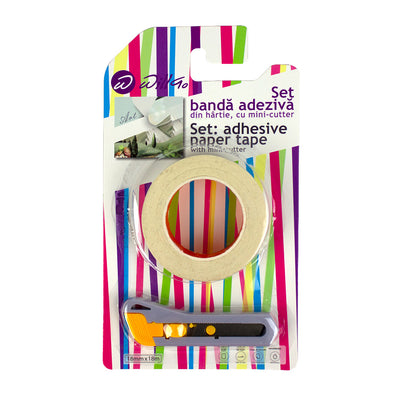 Set banda adeziva hartie 18mm*18m cu mini-cutter Willgo