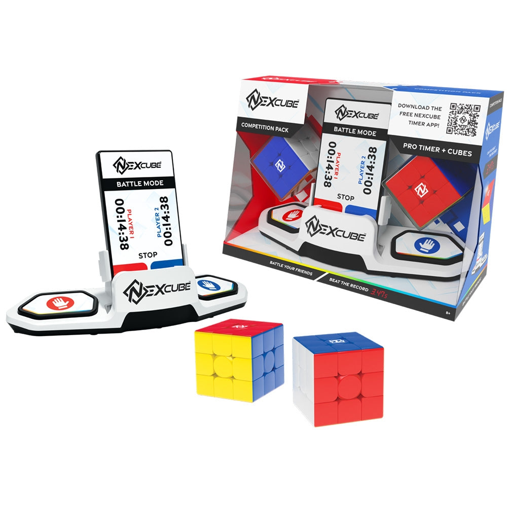 Set competitiv cuburi mecanice Moyu Nexcube 3x3 cu două cuburi și cronometru pentru speedcubing.