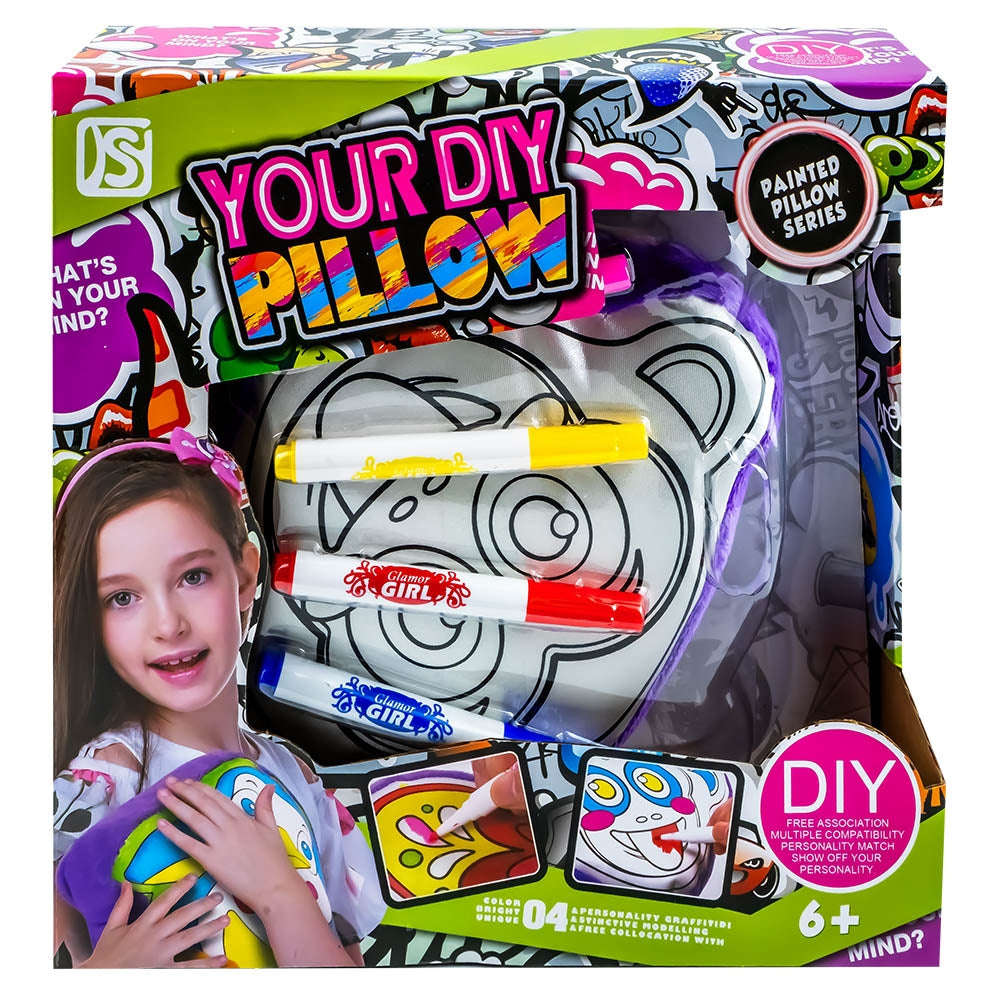 Set creativ pernă de colorat cu carioci și model maimuțică pentru copii.