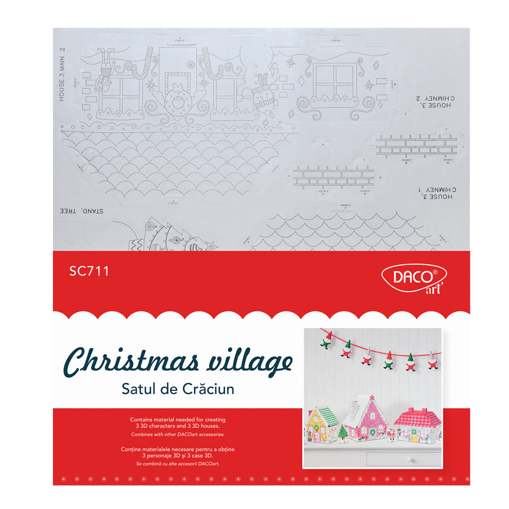 Set creativ 3D Satul de Crăciun DACOart SC711 cu căsuțe și personaje pentru decorațiuni festive.