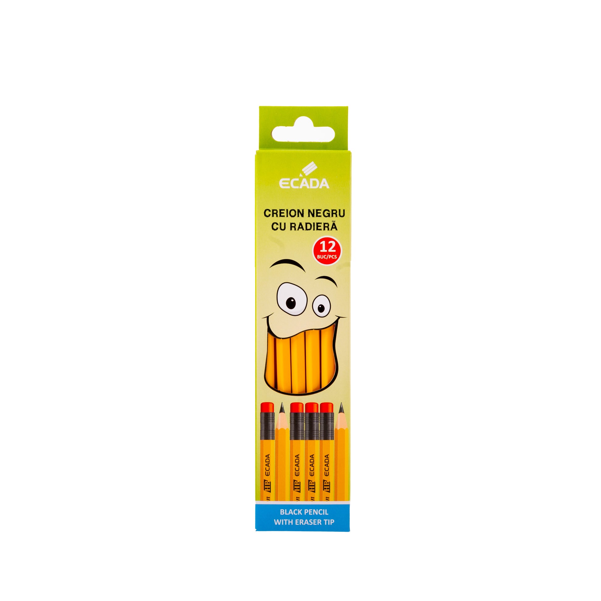 Set 12 creioane grafit HB cu radieră Ecada 45001 pentru scriere și notițe