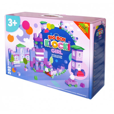 Set cuburi de construcție 202 piese pentru fetițe Tupiko în culori pastelate cu accesorii și cutie cu mâner.