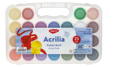 Set complet 25 culori acrilice lavabile 20 ml tuburi vopsea intensa pentru pictura pe panza hartie si proiecte creative elevi