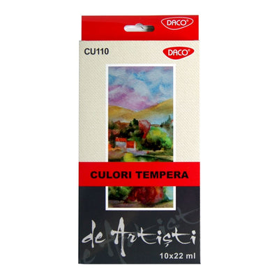 Set 10 culori tempera DACO la tub de 22 ml culori pe baza de apa pentru pictura pe hartie si carton elevi si hobby