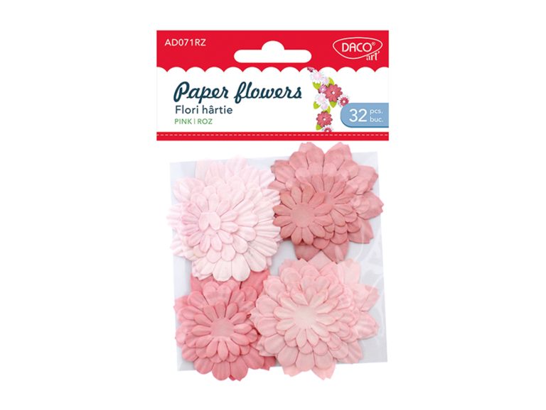 Set de 32 de flori decorative din hârtie roz Dacoart pentru scrapbooking și proiecte creative
