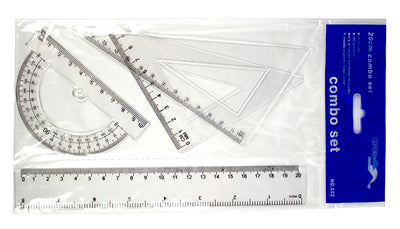 Set geometrie 4 piese rigla 20cm, echer 9 cm, echer 13 cm, raportor EVOffice