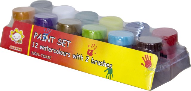 Set de 12 borcanele de vopsea guasa de 20 ml fiecare culori intense si non-toxice pentru pictura la gradinita si scoala