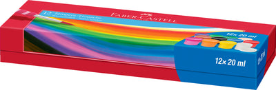 Set de 12 borcanele de guasa Faber-Castell de 20 ml culori intense opace si rezistente la lumina pentru scoala si gradinita
