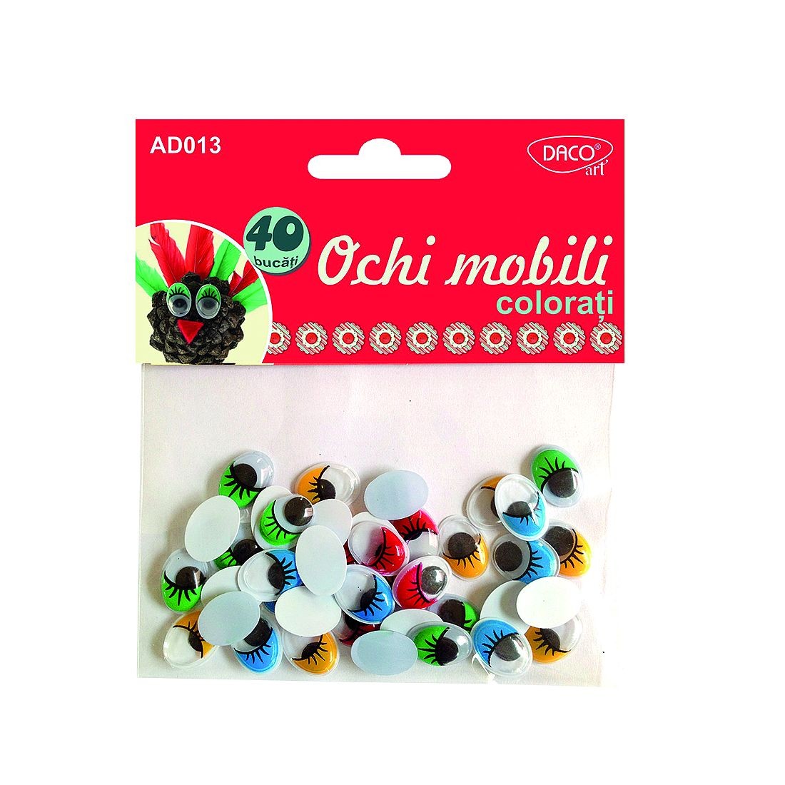 Set de 40 de ochi mobili colorați din plastic Dacoart de 1.6 cm pentru decorarea proiectelor handmade și a jucăriilor