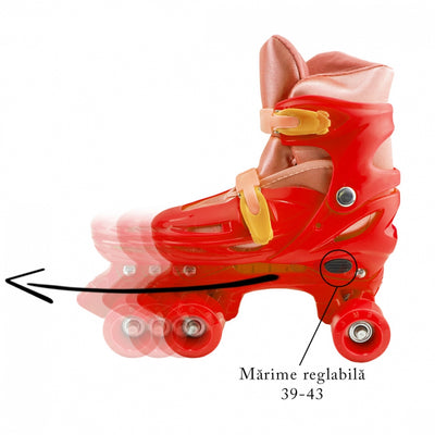 Set patine cu rotile+casca+cotiere+genunchiere, rosu, L (39-43)