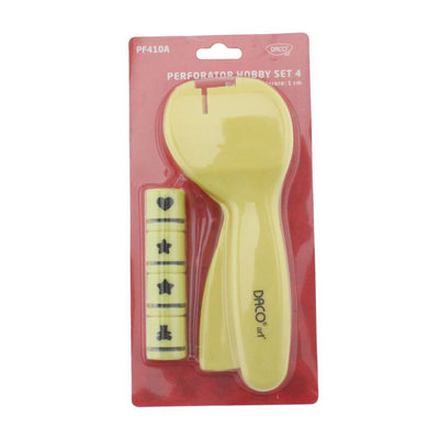 Set perforator hobby DACO model PF410A cu 4 capete interschimbabile utilizat în proiecte creative și scrapbooking.