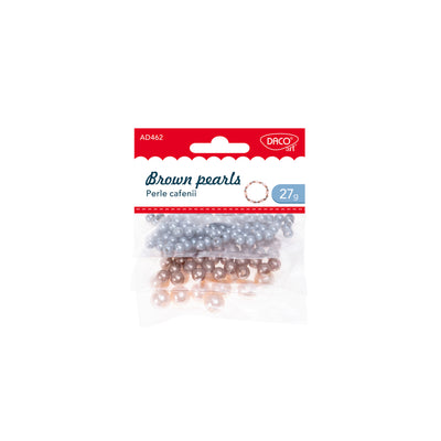 Set perle decorative DACOart (27 g) în culorile argintiu, crem și maro, cu dimensiuni de 6, 8 și 12 mm, ideale pentru bijuterii handmade, decorațiuni și proiecte craft elegante