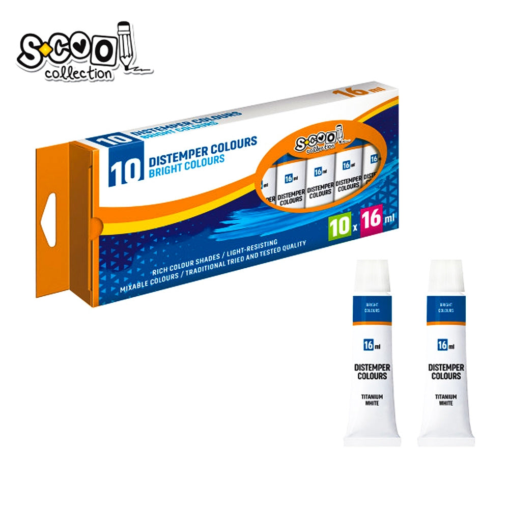 Set de 10 tuburi metalice cu tempera alb titan S-COOL, 16 ml per tub, vopsea pe bază de apă pentru pictură școlară