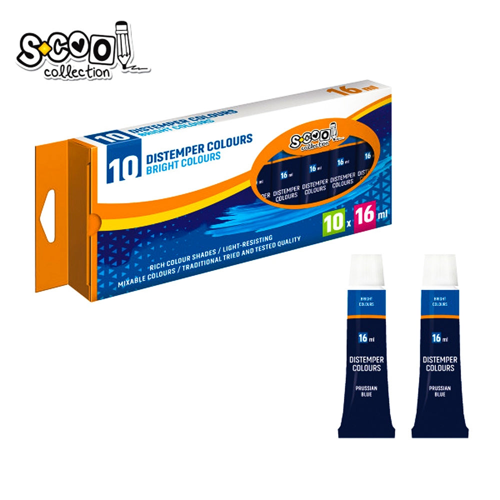 Set 10 tuburi de vopsea tempera albastru închis S-COOL, 16 ml, pigment intens pentru pictură și activități școlare