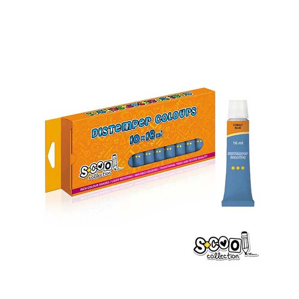 Set de 10 tuburi de vopsea tempera albastru S-COOL de 16 ml, pigment de înaltă calitate pentru activități creative și școlare