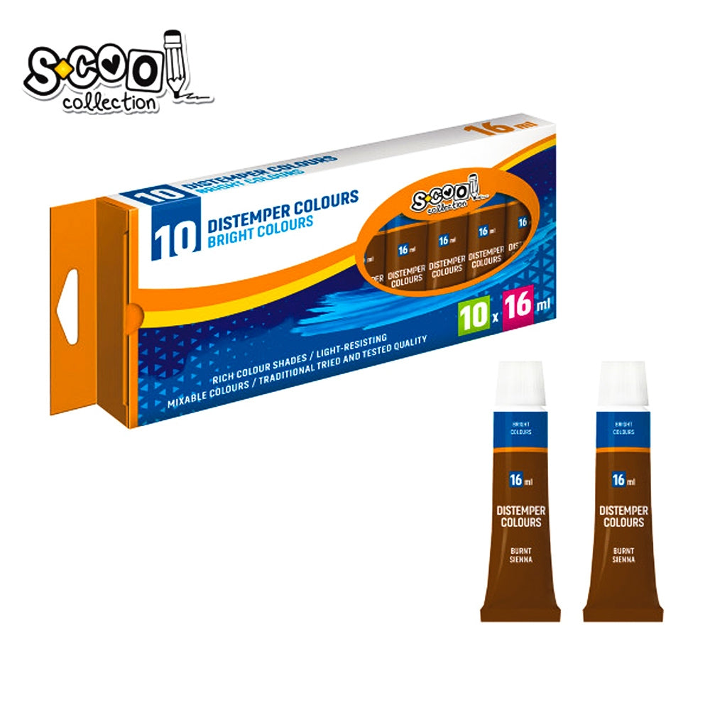Set 10 tuburi vopsea tempera maro S-COOL de 16 ml, pigment de înaltă calitate pentru pictură școlară și proiecte creative