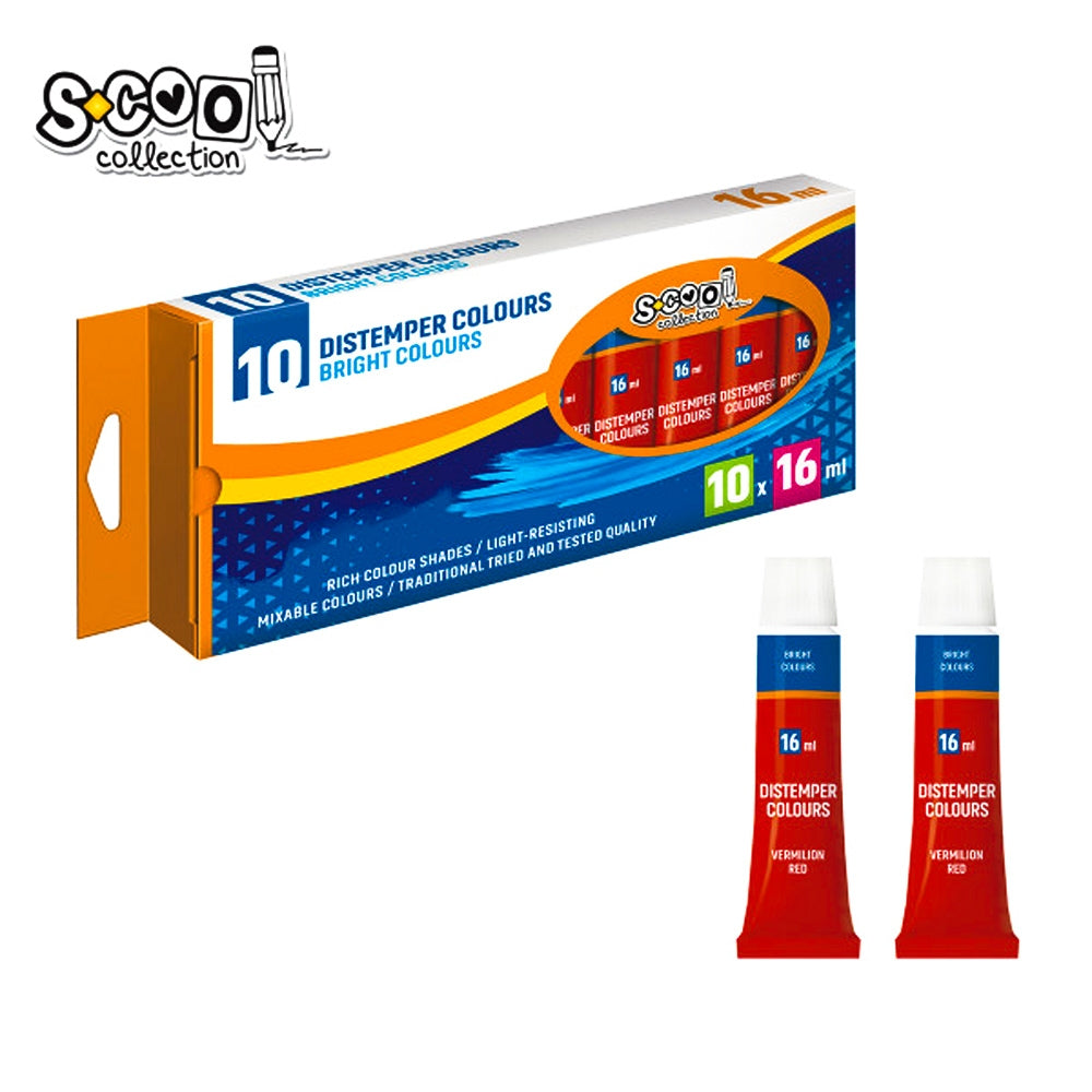 Set de 10 tuburi metalice cu tempera roșie S-COOL de 16 ml, vopsea pe bază de apă cu pigment de înaltă calitate pentru copii