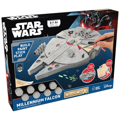 Star Wars - Macheta de asamblat, Millenium Falcon, 80+ piese din lemn - WOOD WORX
