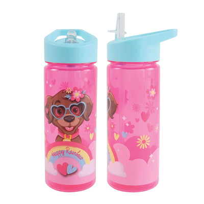 Sticlă de apă pentru copii S-Cool Happy Rainbow de 600 ml din plastic cu pai pliabil și mâner