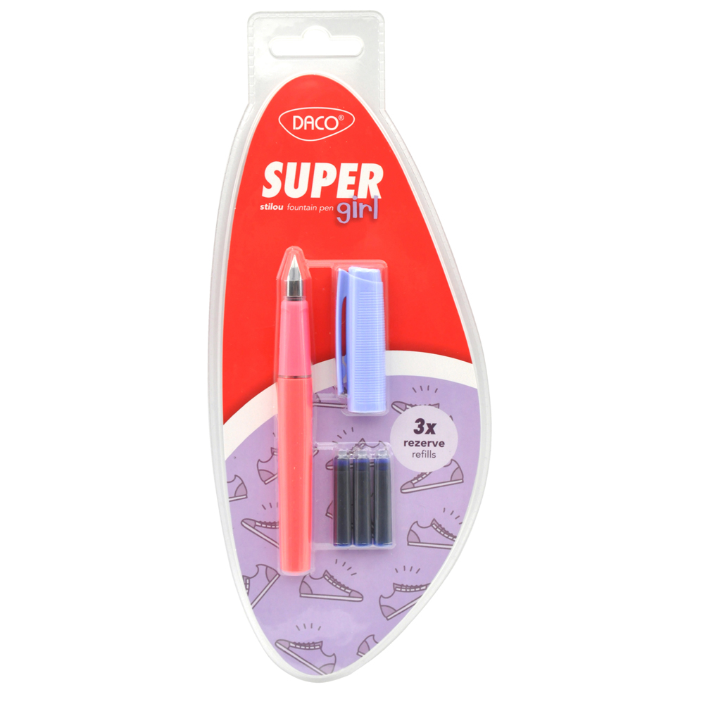 Stilou școlar Daco Super Girl ST204F cu corp din plastic și peniță iridium tip F