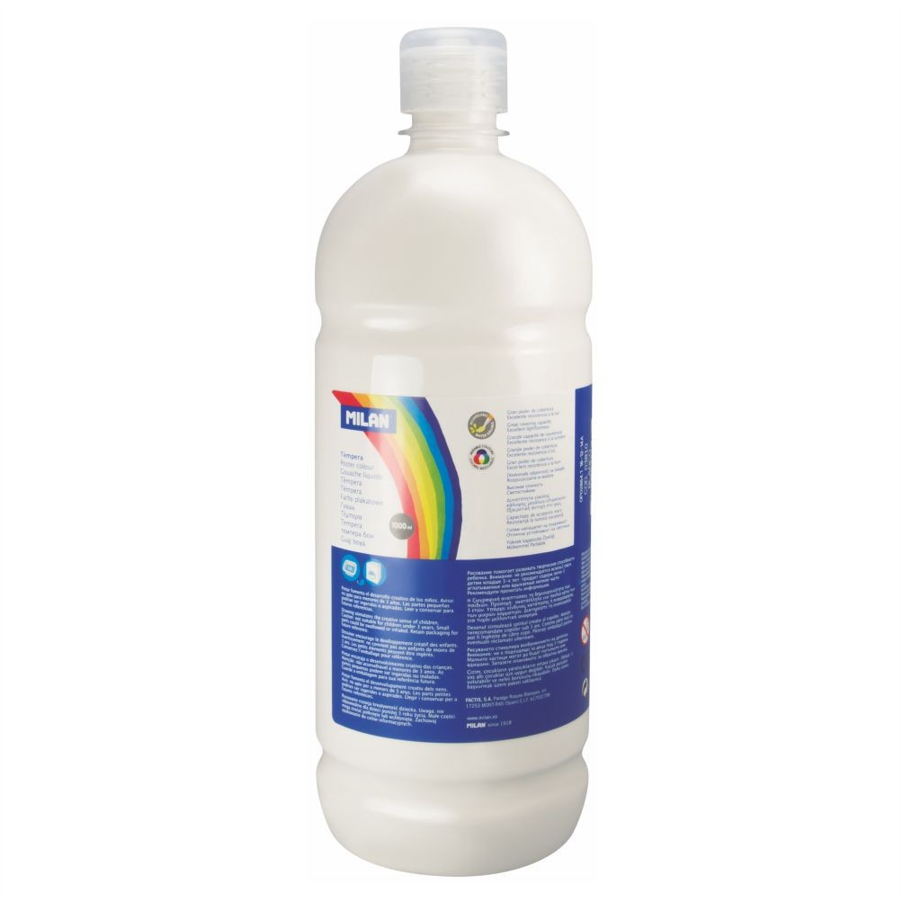 Recipient 1000 ml vopsea tempera alba MILAN pentru activitati scolare, pictura pe carton si proiecte creative de grup
