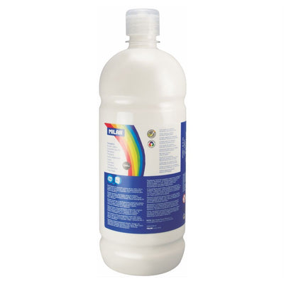 Recipient 1000 ml vopsea tempera alba MILAN pentru activitati scolare, pictura pe carton si proiecte creative de grup