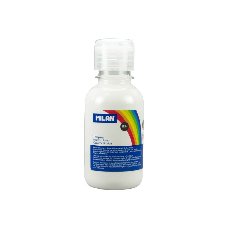 Flacon 125 ml vopsea tempera alba MILAN cu capac dozator pentru pictura, detalii si amestecuri de culori