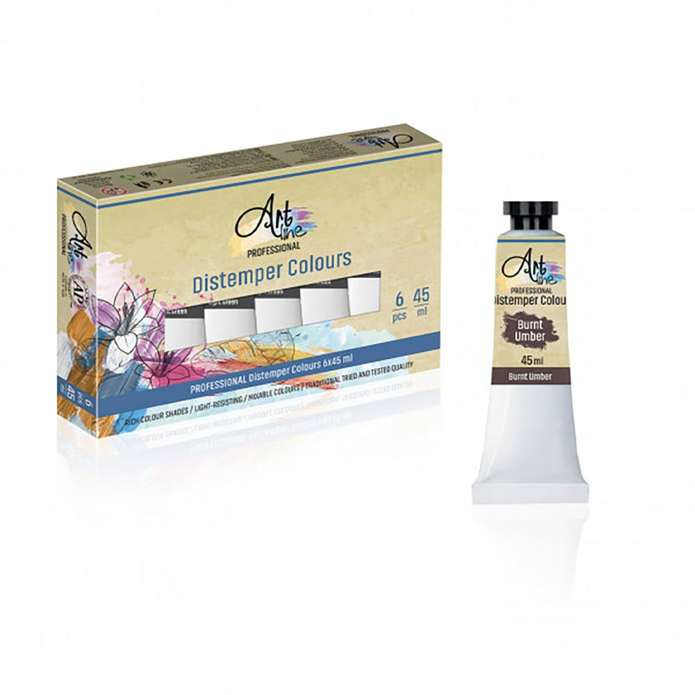 Set de 6 tuburi tempera Artline culoare Burnt Umber 45ml vopsea pe baza de apa rezistenta la lumina pentru pictura si desen