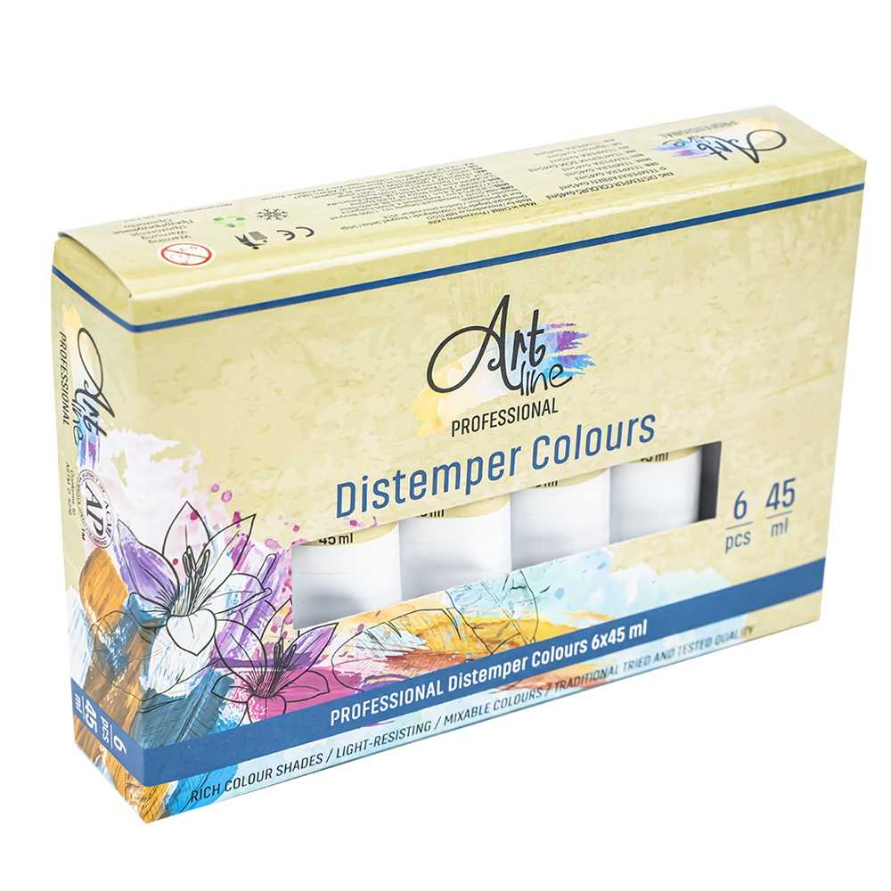 Set de 6 tuburi de tempera Artline culoare galben 45ml vopsea pe baza de apa non-toxica pentru elevi si orele de desen