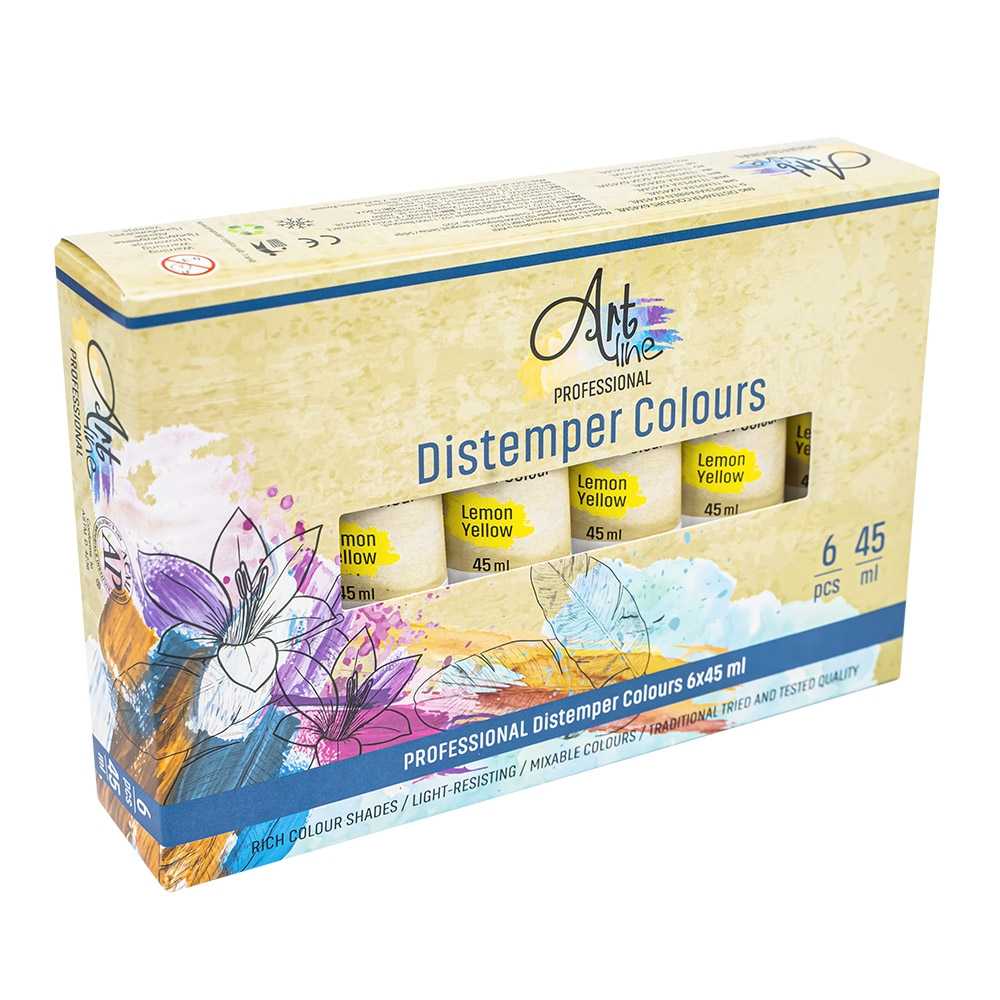 Set de 6 tuburi metalice tempera Artline culoare Galben Lamaie 45ml vopsea pe baza de apa rezistenta la lumina pentru elevi si pictura