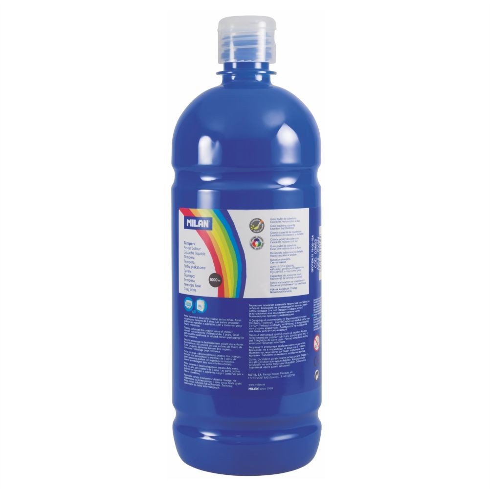 Flacon 1000 ml vopsea tempera albastru deschis MILAN pentru activitati artistice, pictura pe carton si proiecte scolare