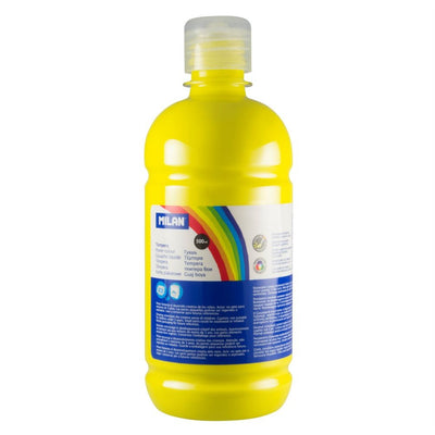 Flacon 500 ml vopsea tempera galbenă MILAN pentru activități artistice, pictură pe carton și proiecte școlare creative