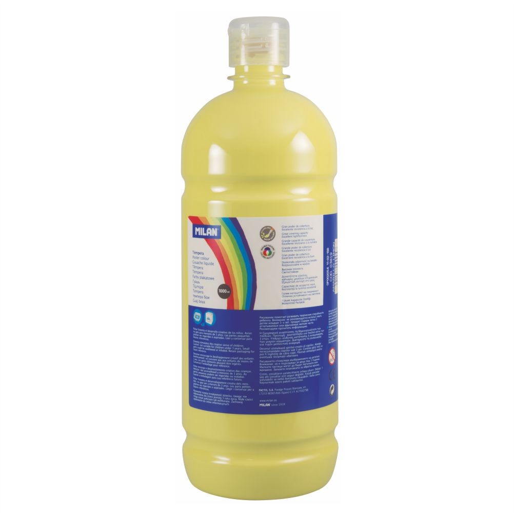 Flacon 1000 ml vopsea tempera galben deschis MILAN pentru activitati artistice, pictura pe carton si proiecte scolare
