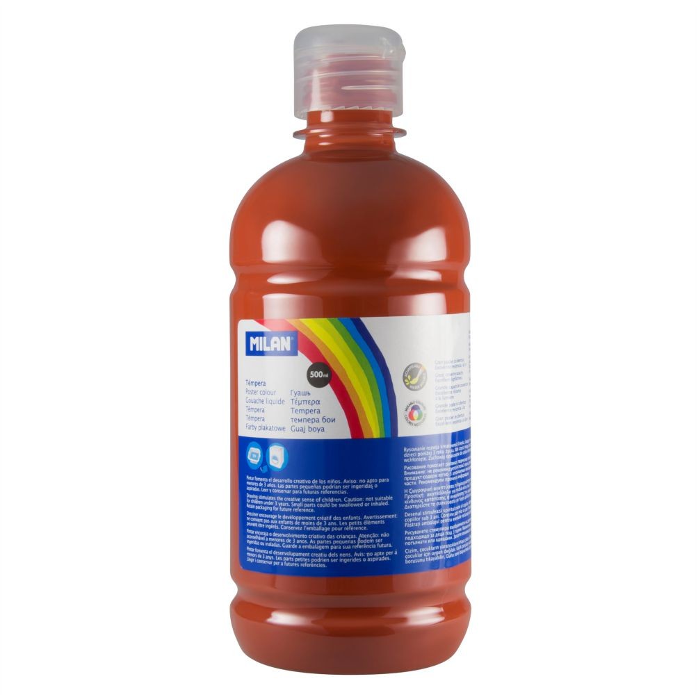 Flacon 500 ml vopsea tempera maro MILAN pentru activități artistice, pictură pe carton și proiecte creative școlare