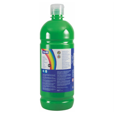 Flacon 1000 ml vopsea tempera verde deschis MILAN pentru activități artistice, pictură pe carton și proiecte școlare creative