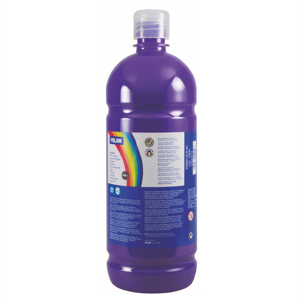 Flacon 1000 ml vopsea tempera violet MILAN pentru activități artistice, pictură pe carton și proiecte școlare de grup