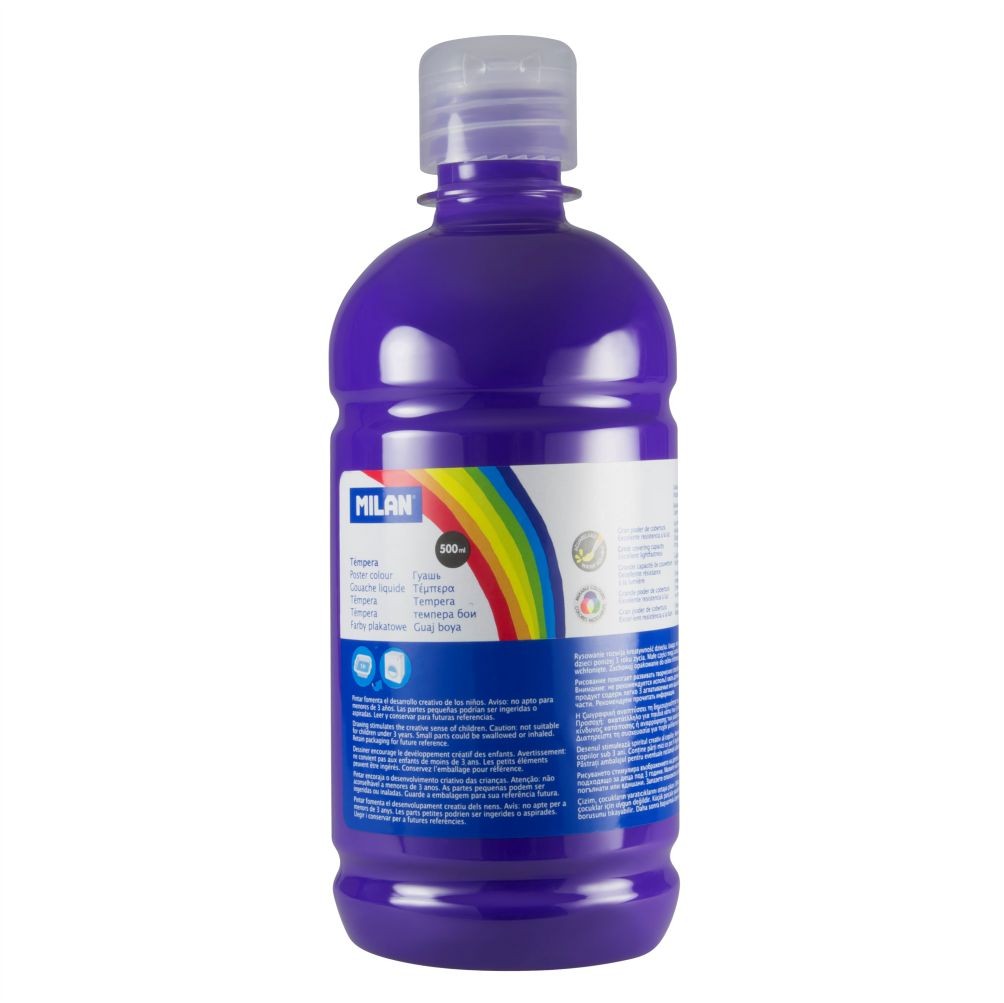 Flacon 500 ml vopsea tempera violet intens MILAN pentru pictură pe carton, activități școlare și proiecte creative expresive