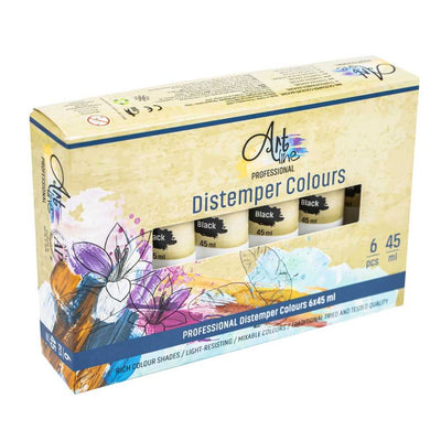 Set de 6 tuburi metalice de tempera Artline culoare negru 45ml vopsea pe baza de apa cu pigmenti non-toxici pentru scoala si hobby