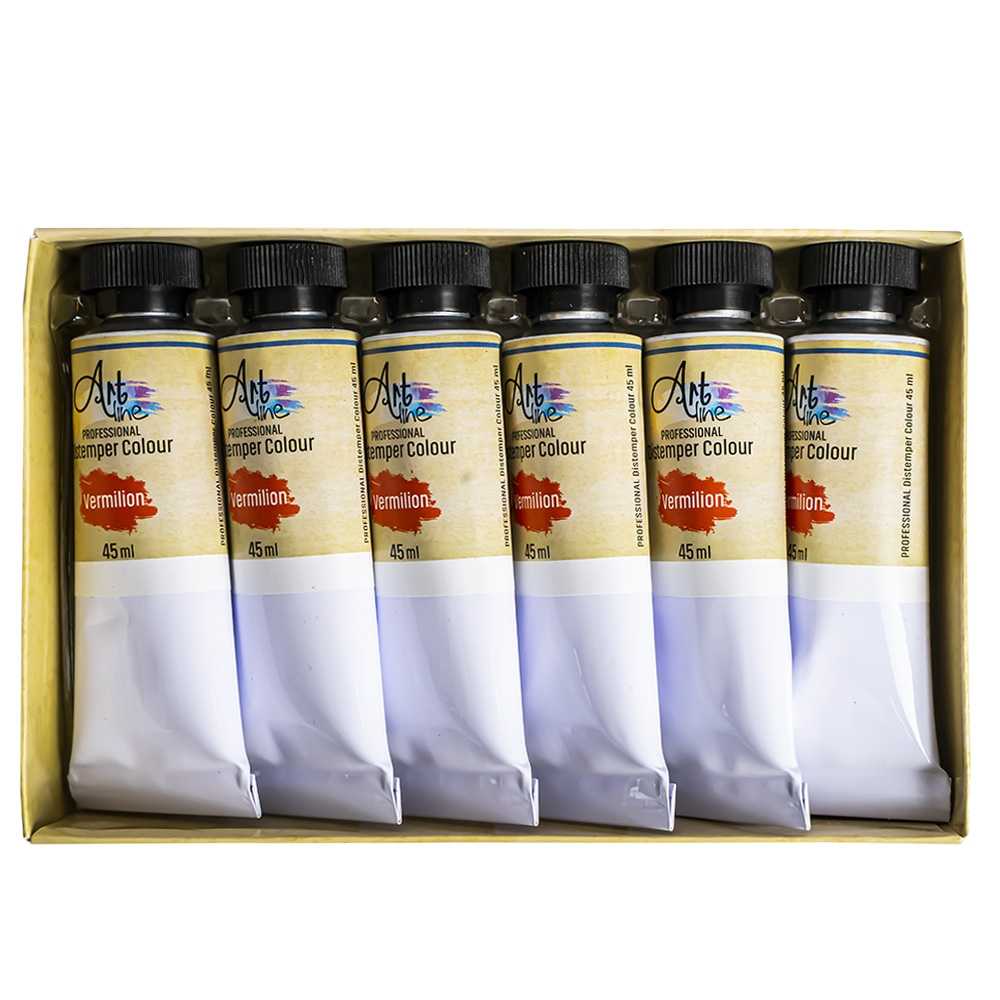 Set de 6 tuburi de tempera Artline culoare rosu 45ml vopsea pe baza de apa non-toxica rezistenta la lumina pentru pictura scolara