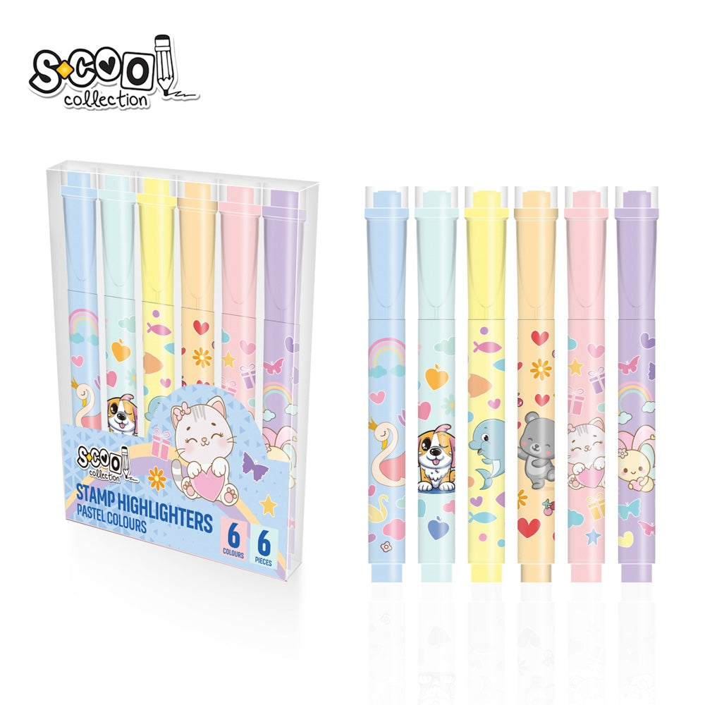 Textmarker cu stampila, culori pastel, 6 buc/set - S-COOL