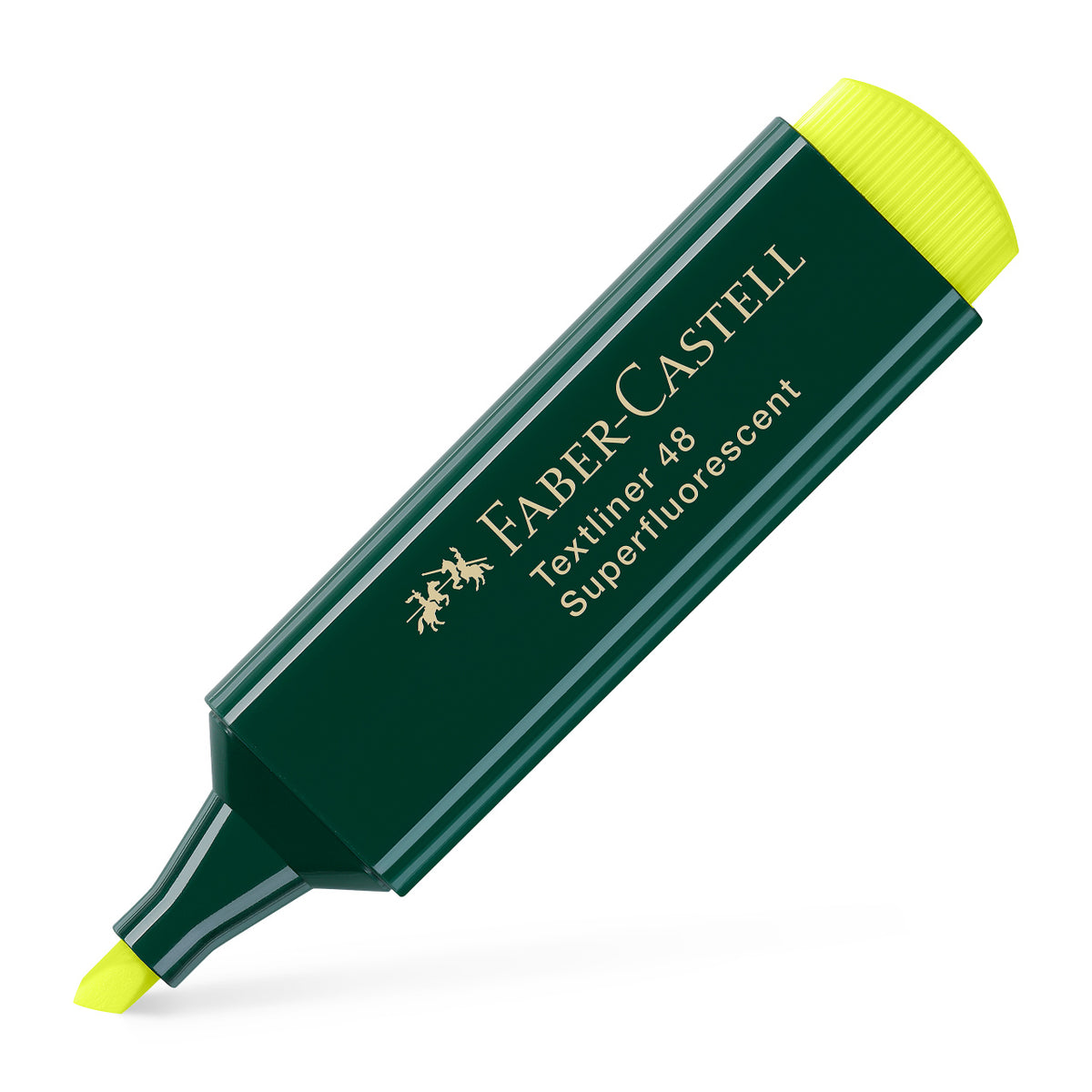 Textmarker galben Faber-Castell 1548 cu vârf teșit pentru trei grosimi de scriere