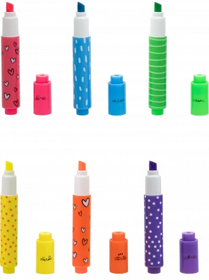 Textmarker M&G mini So many cats, parfumat cu aroma de fructe, 6 culori/set neon